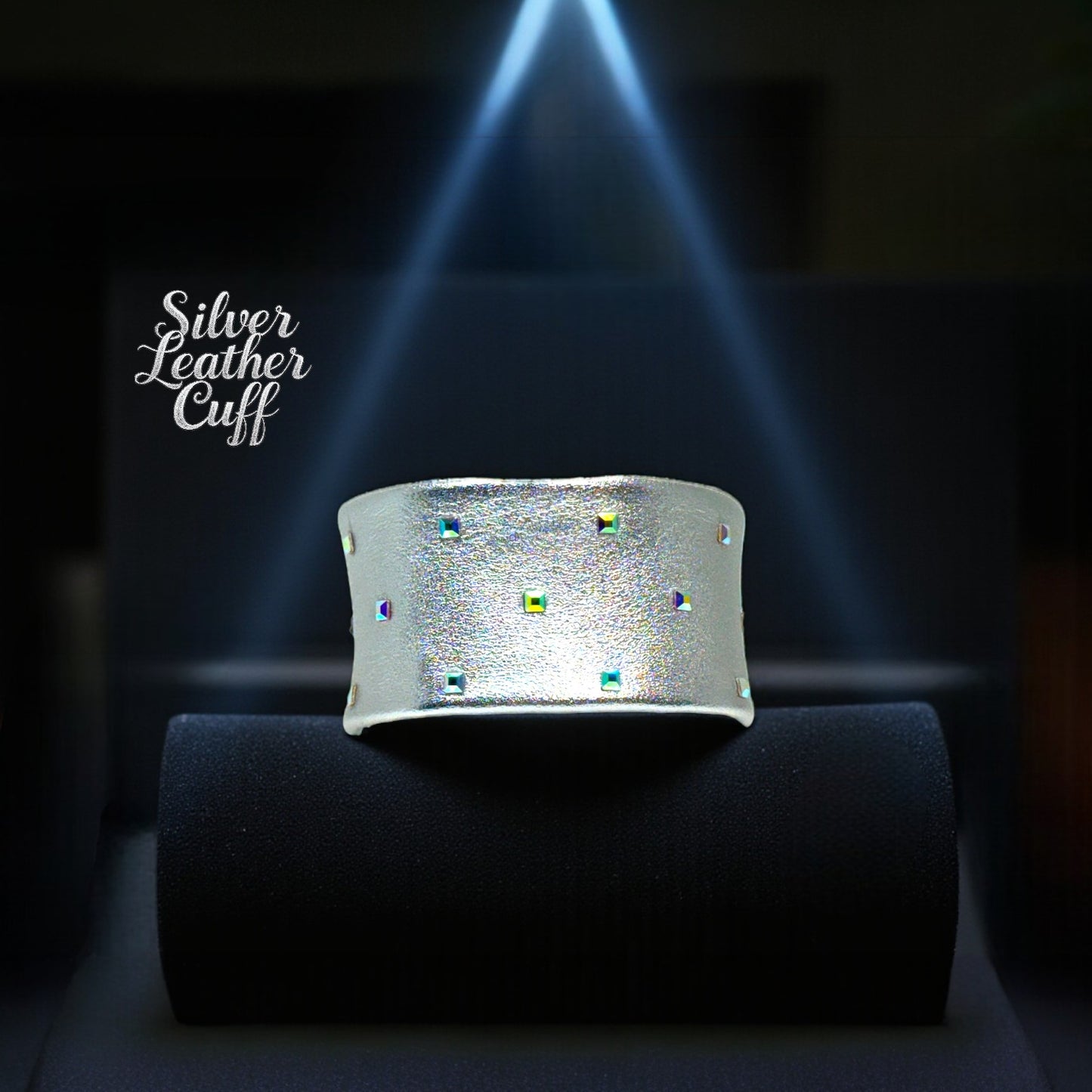 Silver Crystal and Calf Skin Leather Cuff