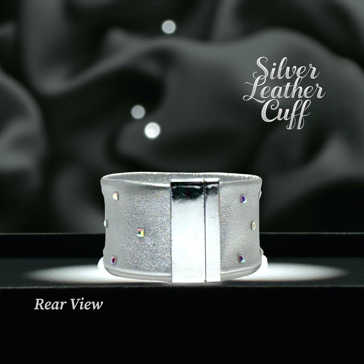 Silver Crystal and Calf Skin Leather Cuff