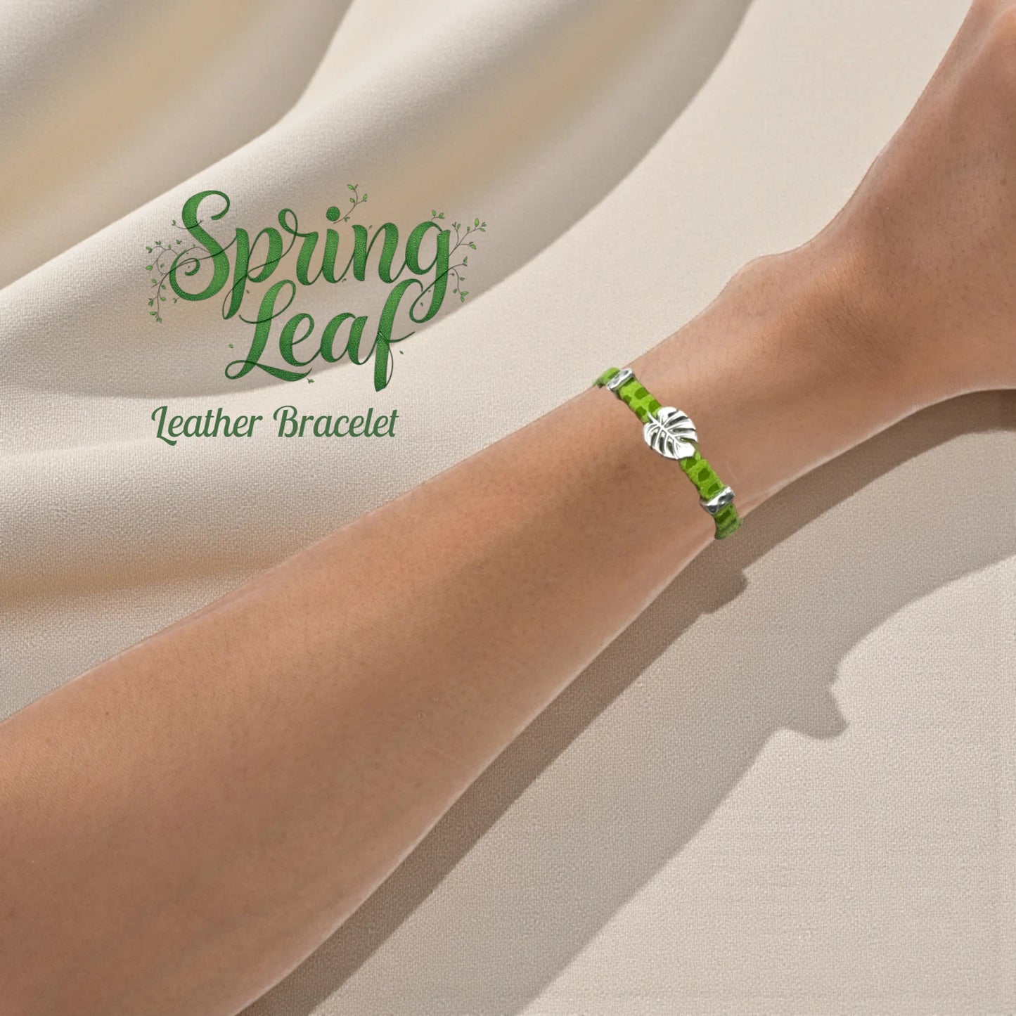 "Spring Leaf" Leather bracelet with magnet closure