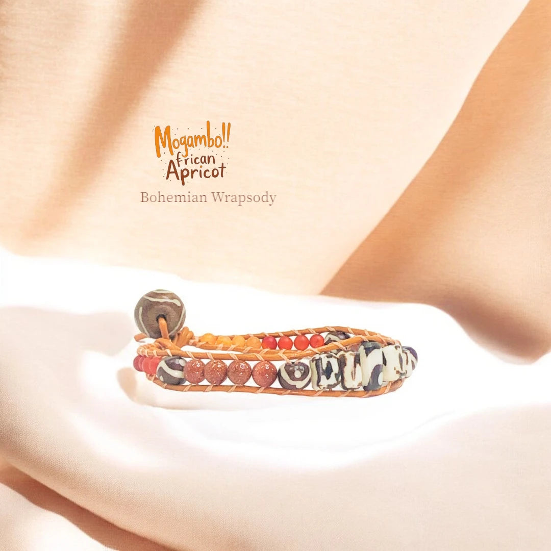 African Beads- Mogambo Bracelets – Handmade Boho Chic Wrap Bracelet"AFRICAN APRICOT"