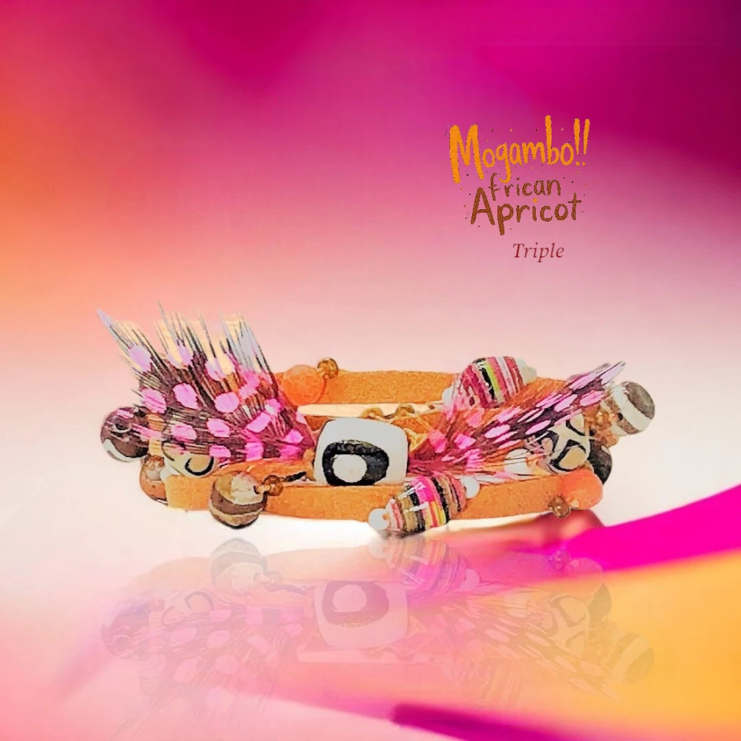African Beads- Mogambo Bracelets – Handmade Boho Chic Wrap Bracelet"AFRICAN APRICOT"