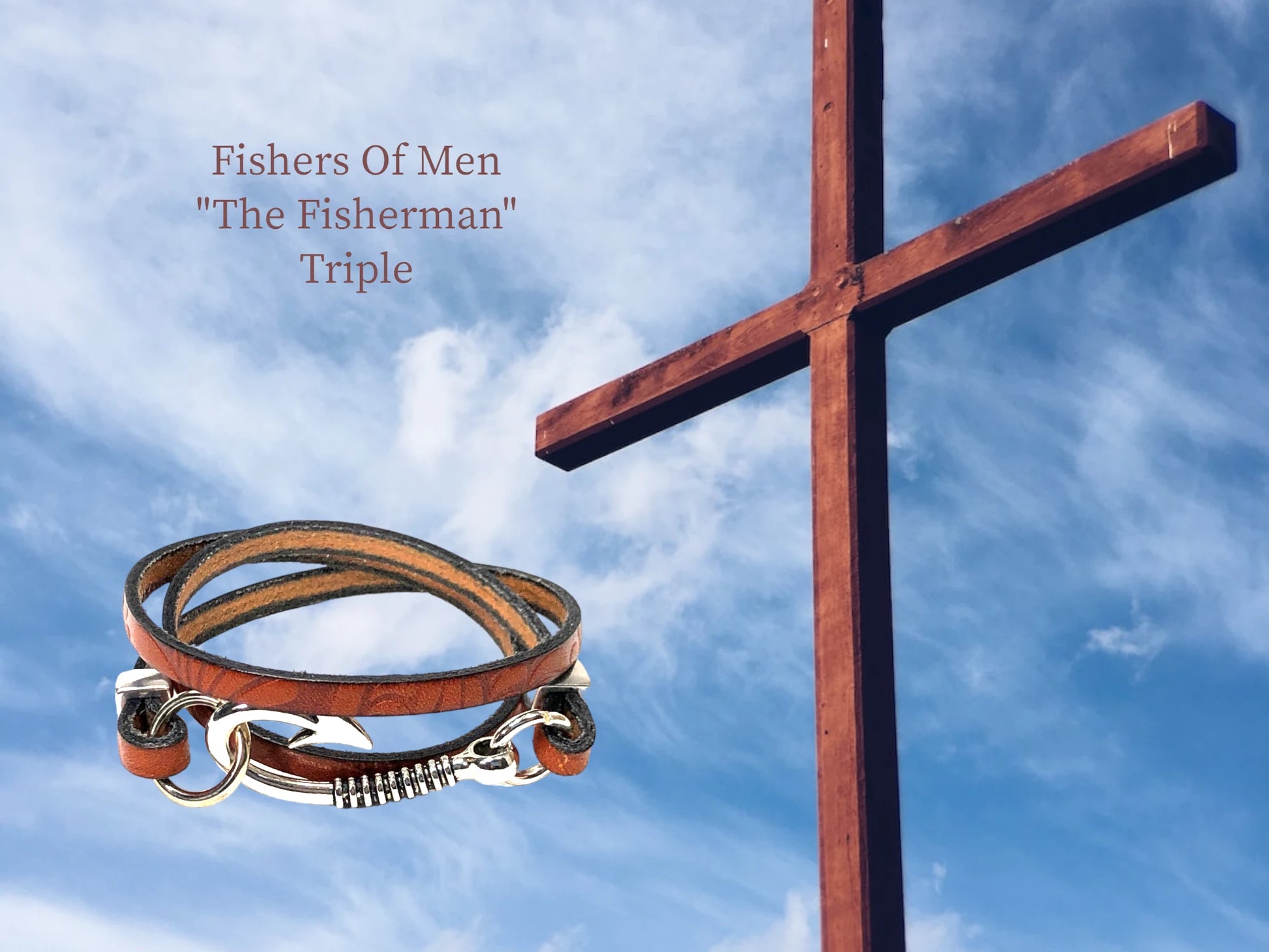 The Fisherman-Triple-Embossed leather with steel fish hook focal $29.99