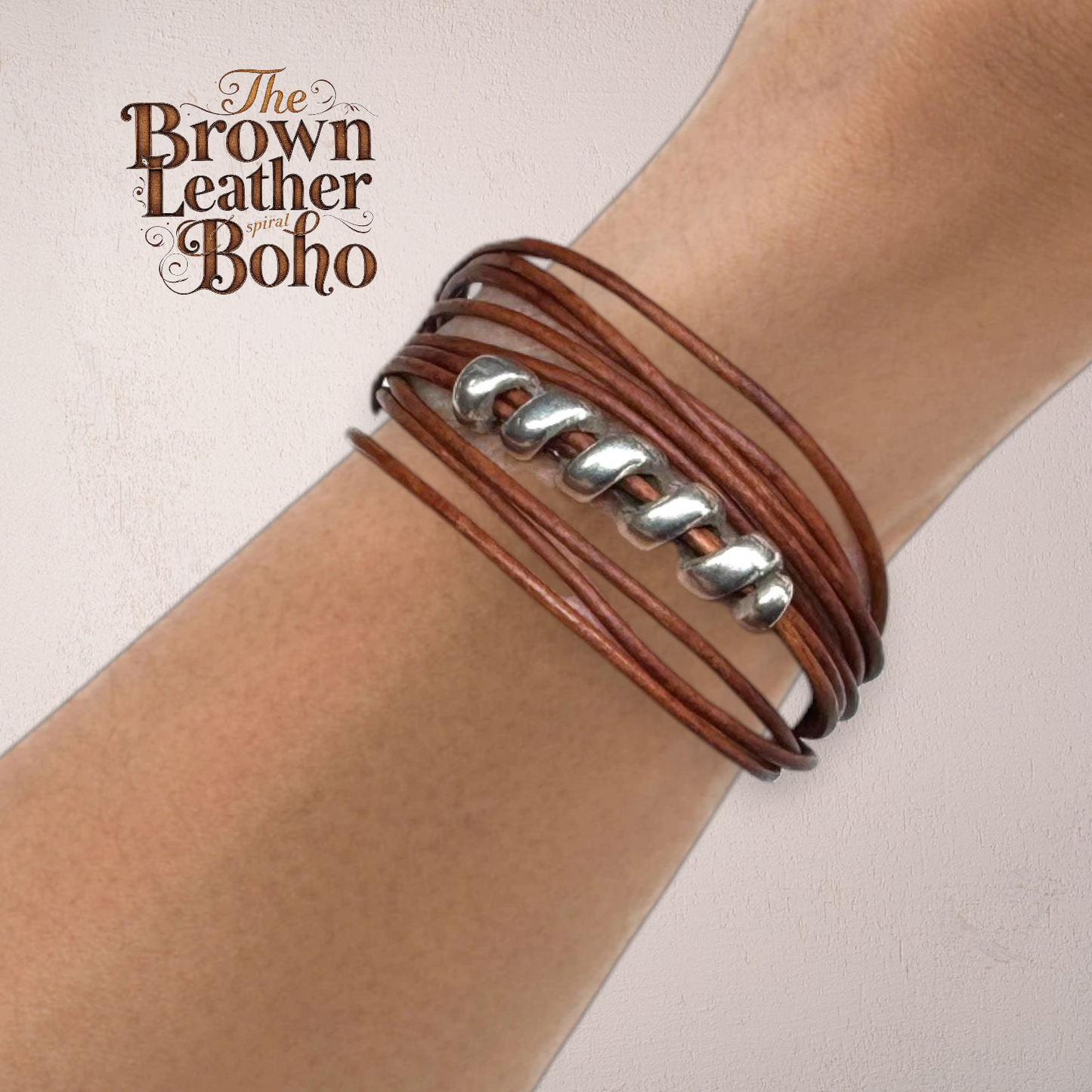 Brown Leather and Silver Spiral Boho