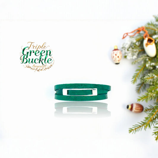 Triple Green Silver Buckle Bracelet