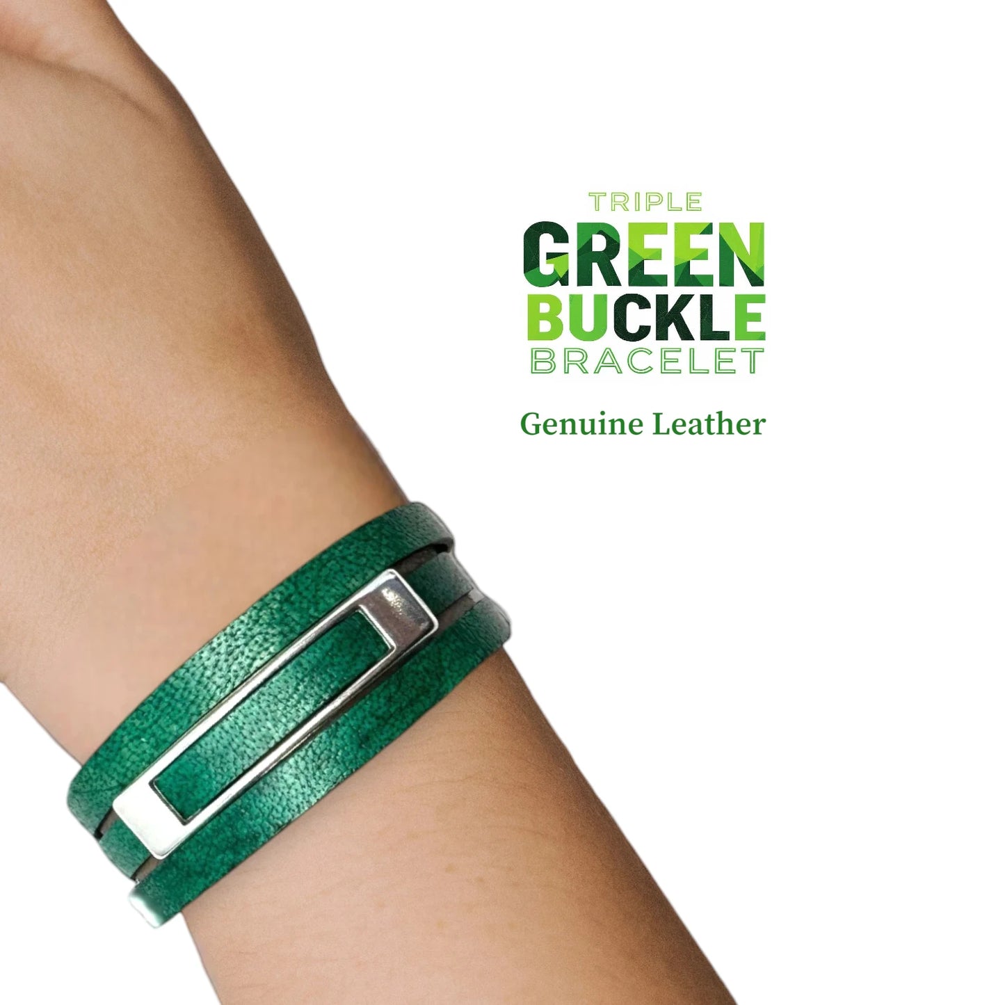 Triple Green Silver Buckle Bracelet