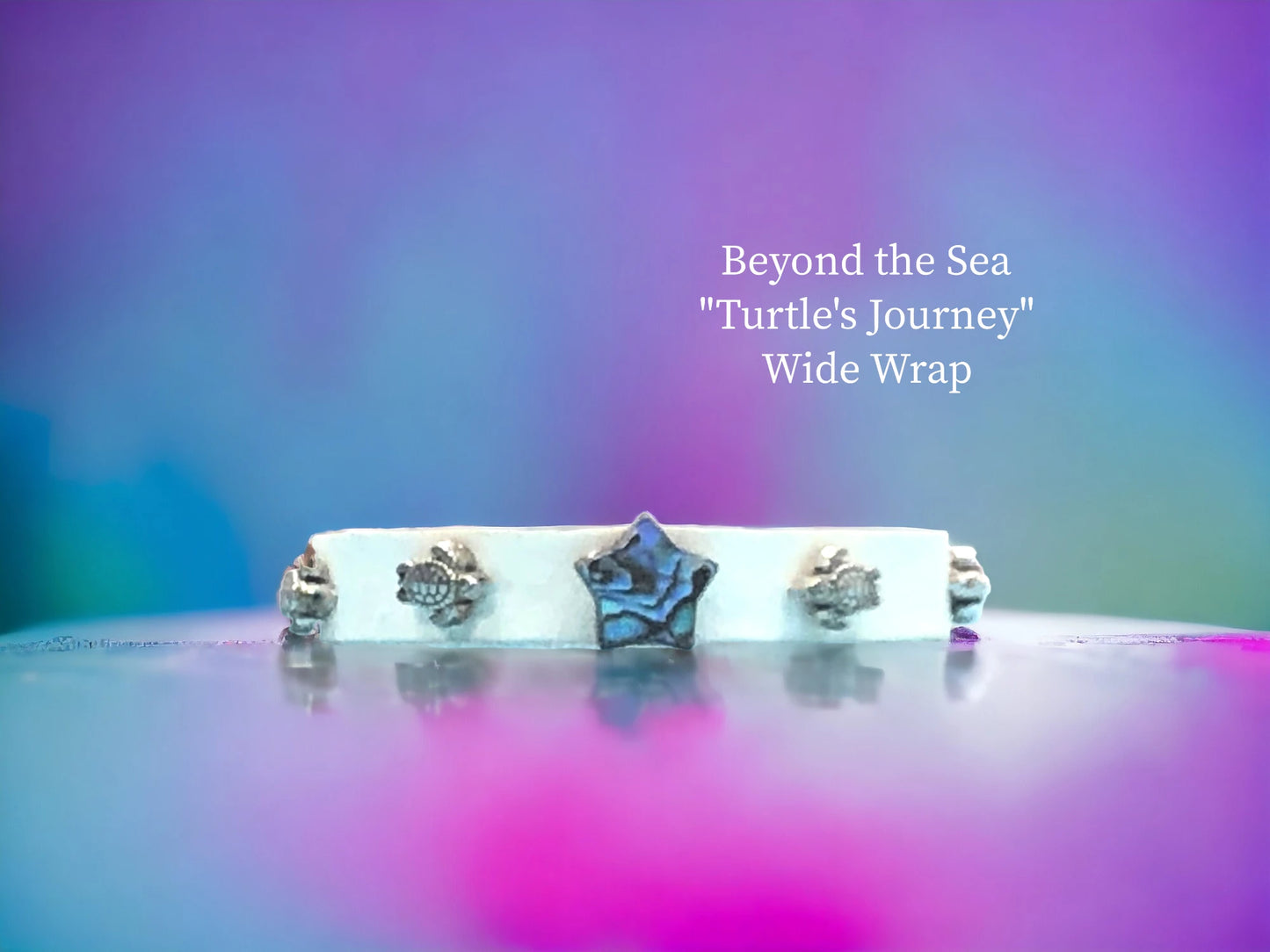 Turtle's Journey single wide wrap with Antique silver Turtle studs, and an Abaloney Star focal. $30