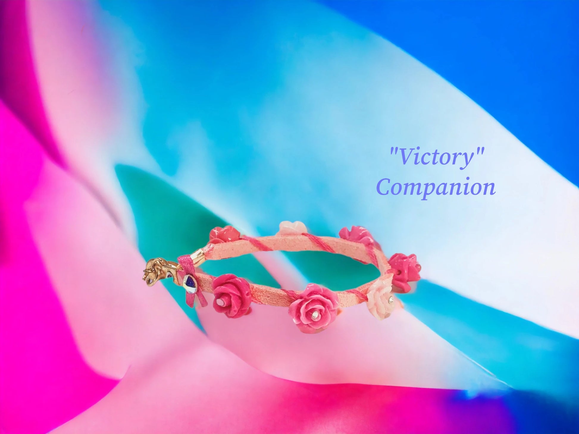 Companion # 2 Floral beaded single wrap w/ tiny studded Victory Ribbon on the side. $22