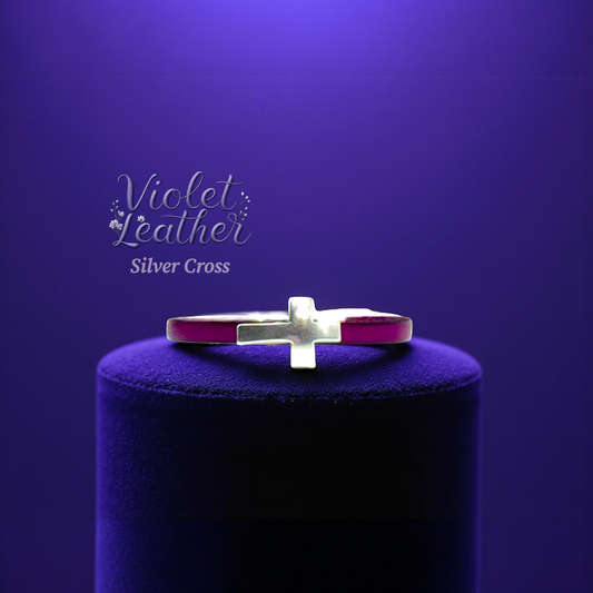 Violet Leather w/ Silver Cross Bracelet