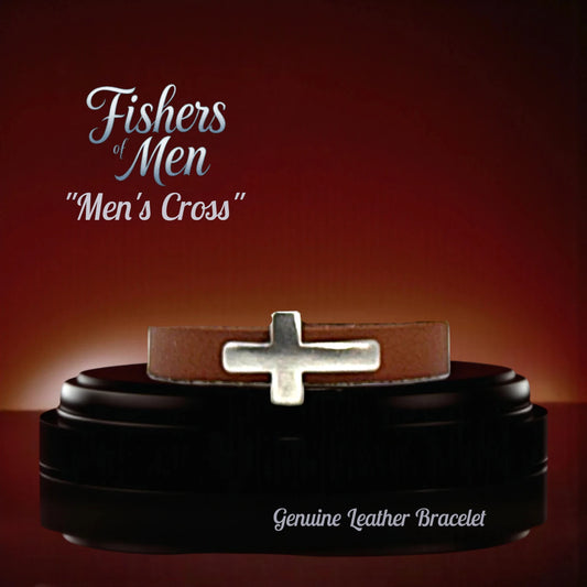 Fishers of Men Wide Single Band Cross  genuine leather Bracelet.
